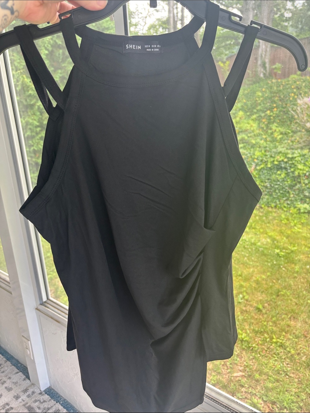 SHEIN Adorable Black Strappy Halter Asymmetrical Top
